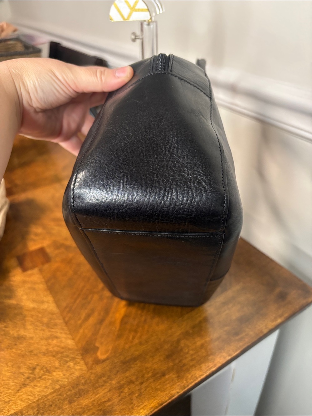 WILSON’S LEATHER Smooth Black Leather Double Top-Handle Satchel with Twilly- EUC - Picture 12 of 16